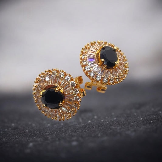 Black Stone Golden Earrings