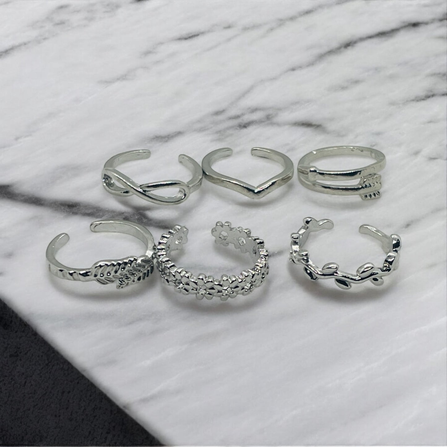 Silvery Toe Rings (Set of 6)